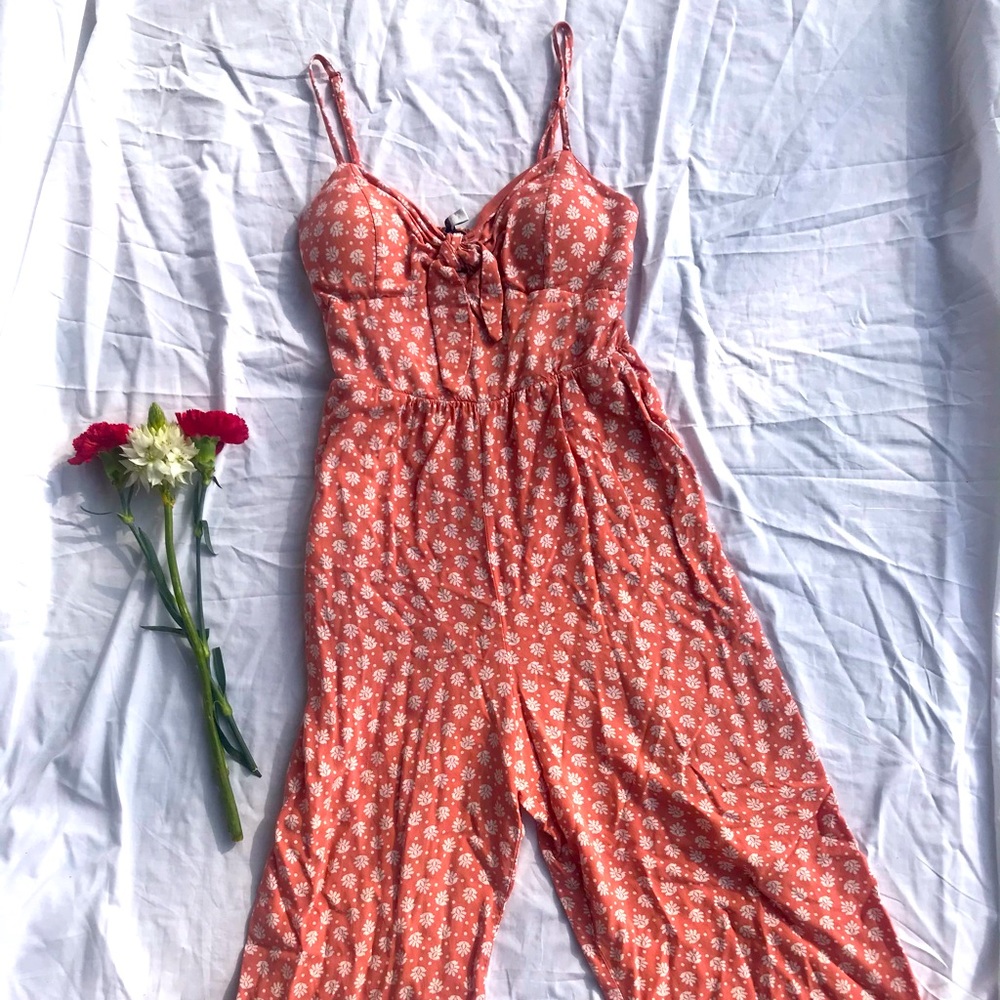 Pastel pink floral jump suit